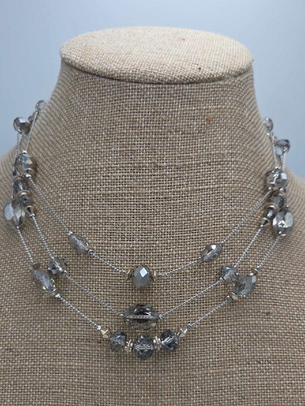 White House Black Market  Silver and Gray Faceted Multi-Strand Necklace